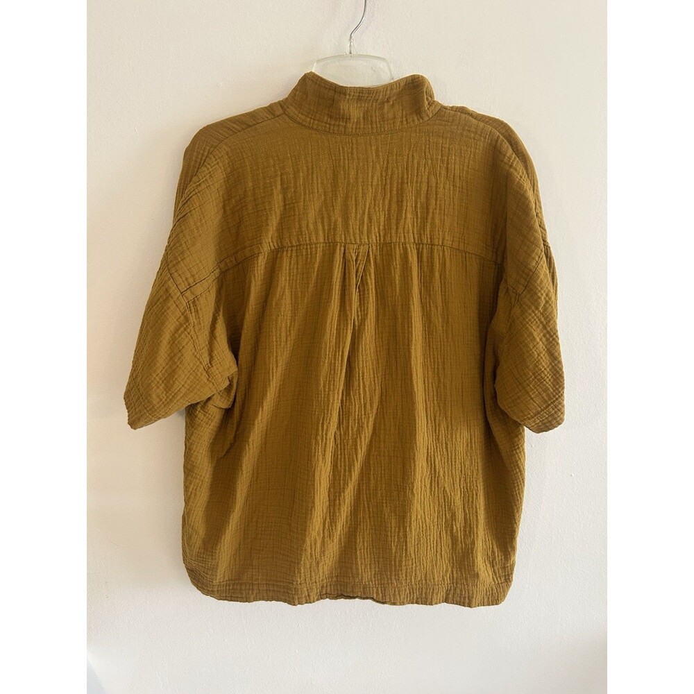 Madewell Women Gauze Button Down Shirt Top XL Mustard Yellow Coastal Beachy - Picture 3 of 8